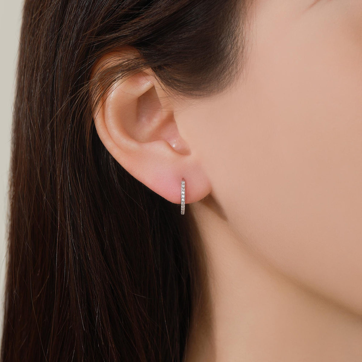Minimalist Huggie Hoop Earrings in Sterling Silver with Sparkling CZ Crystals, Silver, Rose Gold or Gold, Skinny Hoop Earrings