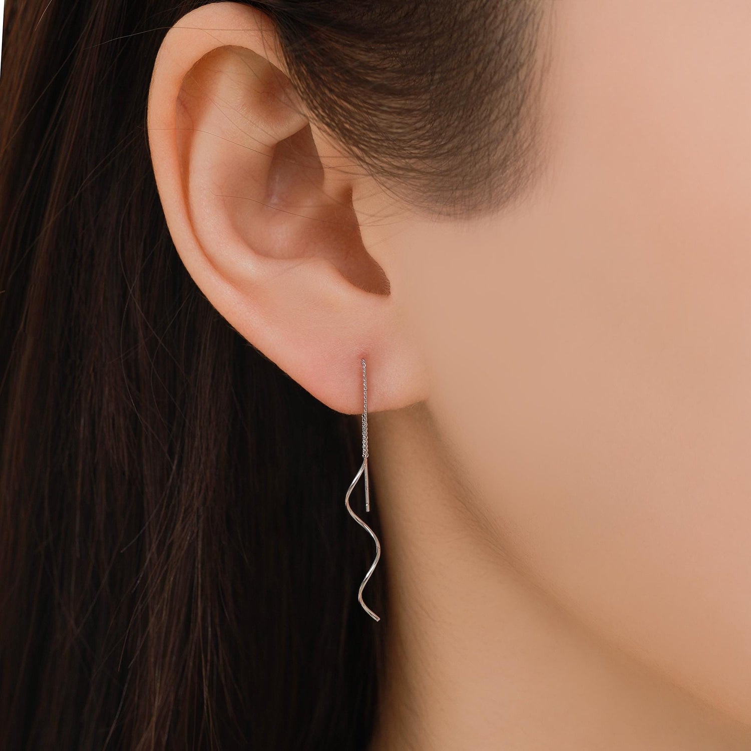 Sterling Silver Swirl Design Ear Threaders, Silver, Gold or Rose Gold, Delicate Spiral Earrings, Minimalist Threader Earrings