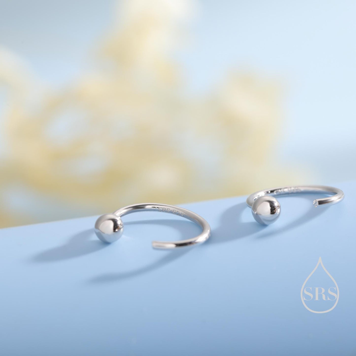 Minimalist Ball Huggie Hoop Threader Earrings in Sterling Silver, 6mm and 8mm, Silver, Gold or Rose Gold Finish, Pull Through Open Hoops