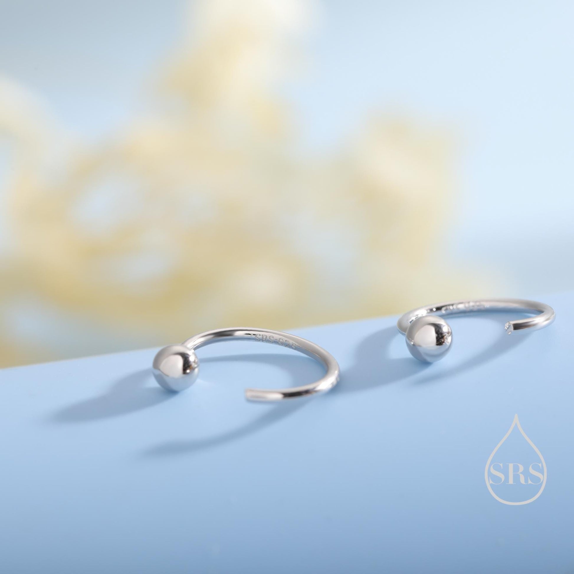 Minimalist Ball Huggie Hoop Threader Earrings in Sterling Silver, 6mm and 8mm, Silver, Gold or Rose Gold Finish, Pull Through Open Hoops