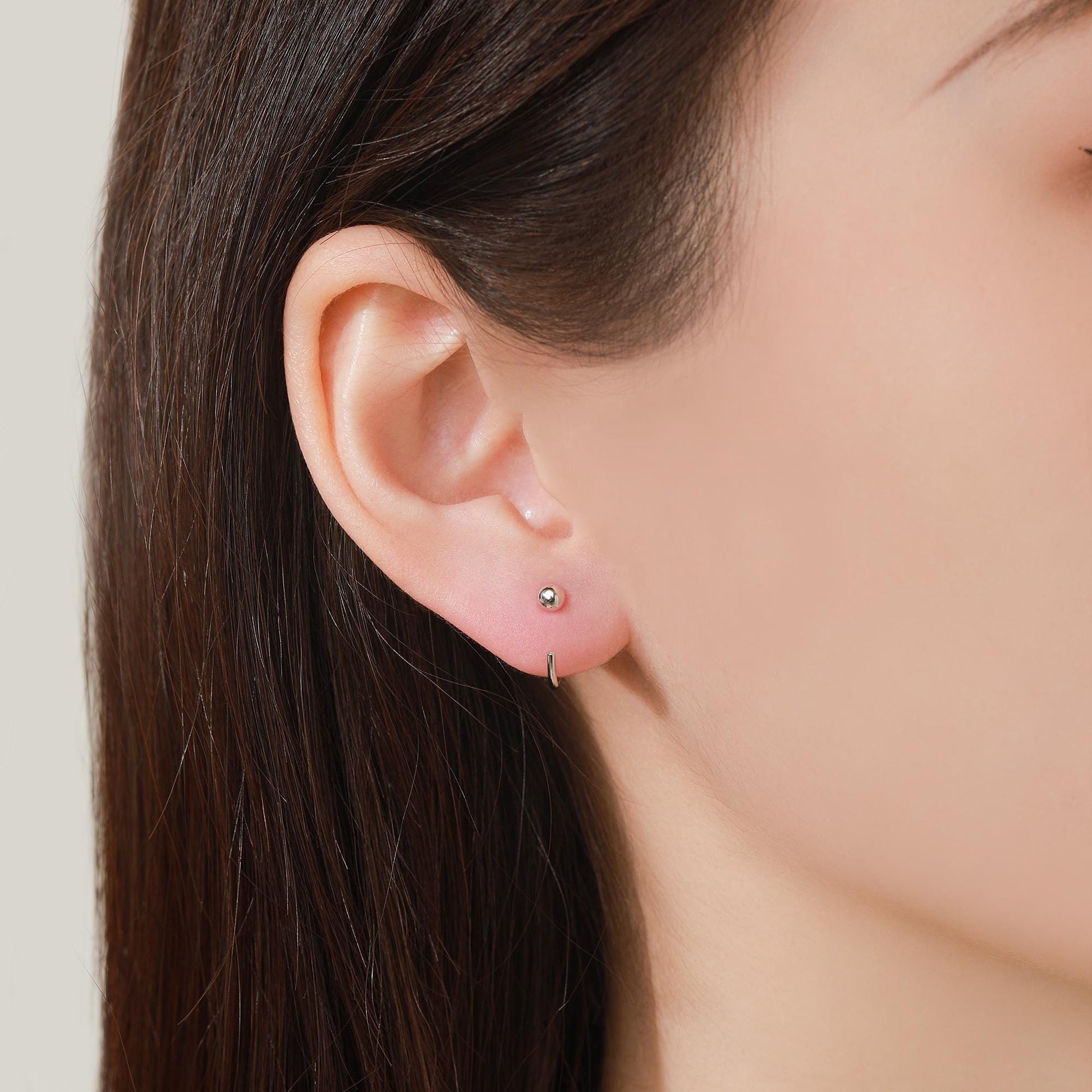 Minimalist Ball Huggie Hoop Threader Earrings in Sterling Silver, 6mm and 8mm, Silver, Gold or Rose Gold Finish, Pull Through Open Hoops