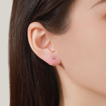 Minimalist Ball Huggie Hoop Threader Earrings in Sterling Silver, 6mm and 8mm, Silver, Gold or Rose Gold Finish, Pull Through Open Hoops