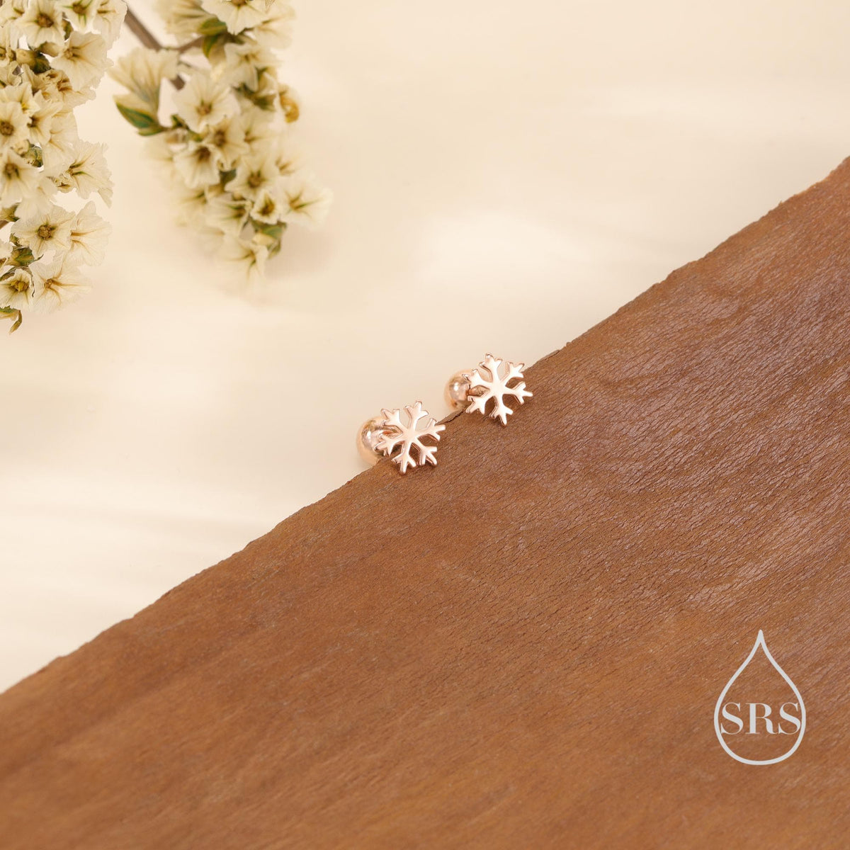Snowflake 18G Screw Back Earrings in Sterling Silver