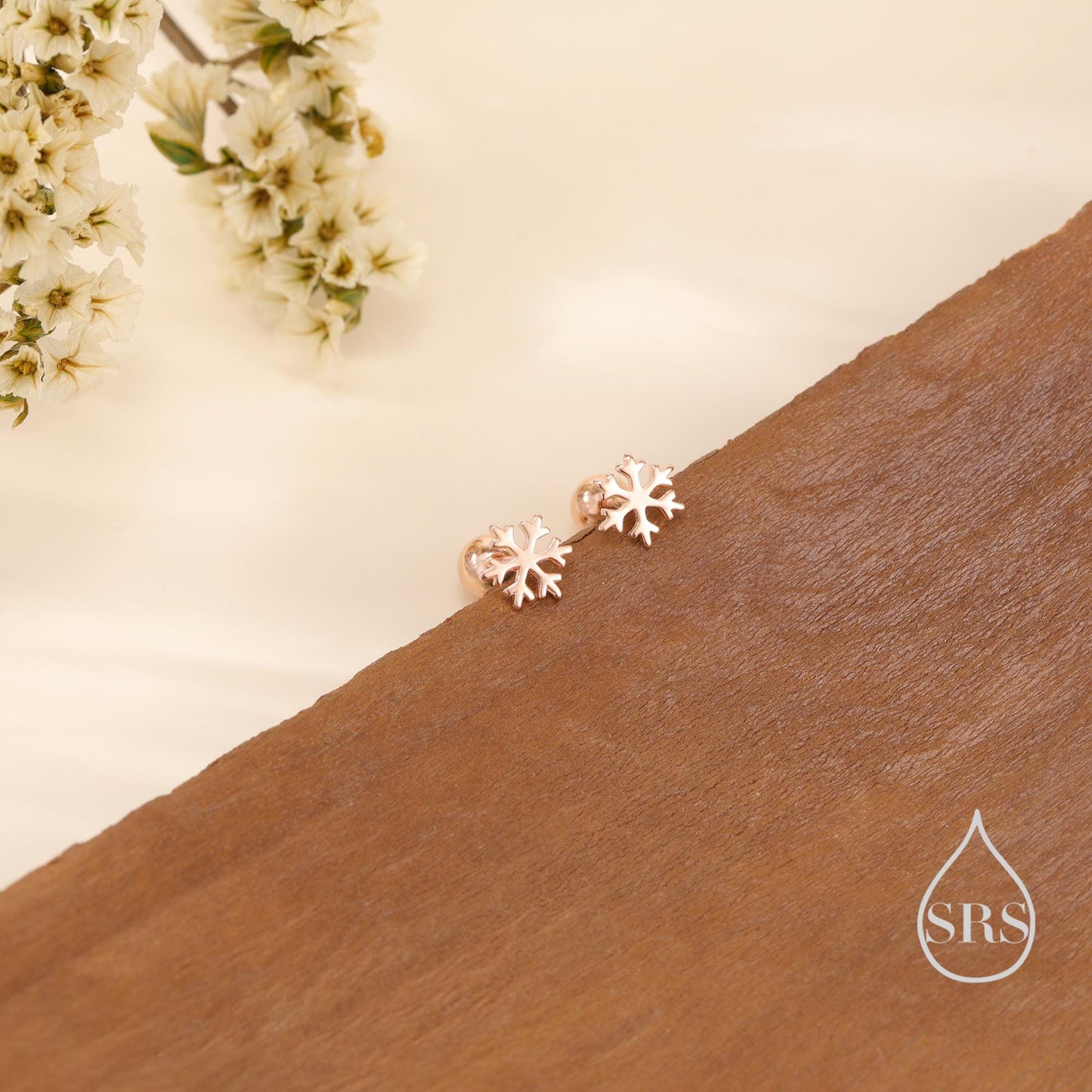 Snowflake Screw Back Earrings in Sterling Silver, Snow Earrings, Available in Three Finishes - Silver, Gold and Rose Gold, Dainty Snowflake