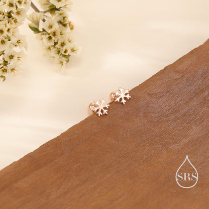Snowflake Screw Back Earrings in Sterling Silver, Snow Earrings, Available in Three Finishes - Silver, Gold and Rose Gold, Dainty Snowflake