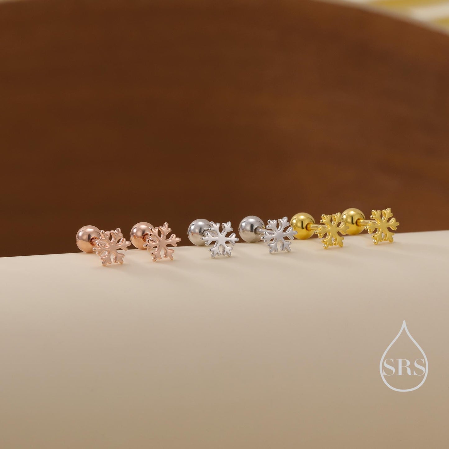 Snowflake Screw Back Earrings in Sterling Silver, Snow Earrings, Available in Three Finishes - Silver, Gold and Rose Gold, Dainty Snowflake