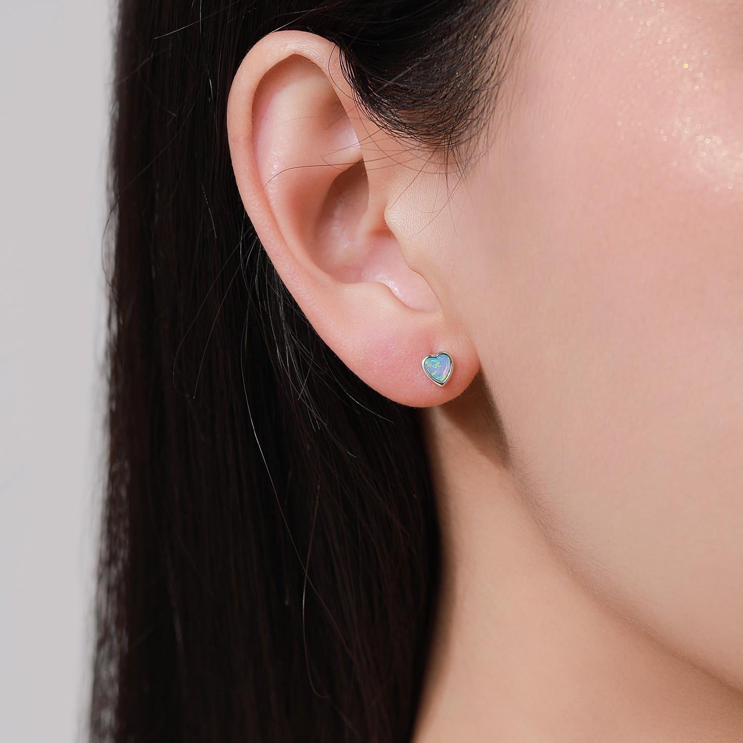 Blue Opal Heart Flat Back / Screw Back / Stud Earrings in Sterling Silver, Lab Opal Heart Earrings, Heart Screwback Earrings, Fire Opal