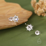 Tiny Sun Stud Earrings in Sterling Silver with Simulated Moonstone, Silver or Gold, Sun Earrings, Celestial Earrings