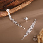 Delicate Starburst Dangle Drop Stud Earrings in Sterling Silver with Sparkle Tassels, Silver or Gold or Rose Gold, North Star Earrings