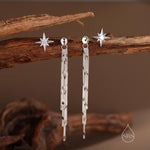 Delicate Starburst Dangle Drop Stud Earrings in Sterling Silver with Sparkle Tassels, Silver or Gold or Rose Gold, North Star Earrings