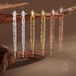 Delicate Starburst Dangle Drop Stud Earrings in Sterling Silver with Sparkle Tassels, Silver or Gold or Rose Gold, North Star Earrings