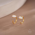 Minimalist Opal Marquise Huggie Hoop Threader Earrings in Sterling Silver, Gold or Silver, Pull Through Open Hoop Earrings,