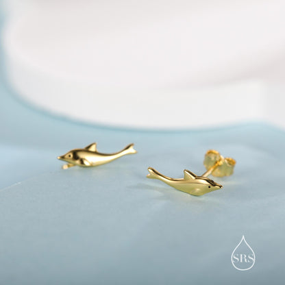 Extra Tiny Dolphin Stud Earrings in Sterling Silver, Silver or Gold or Rose Gold, Dolphin Earrings, Nature Inspired Animal Earrings