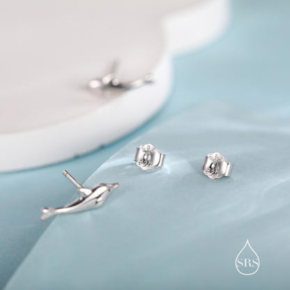 Extra Tiny Dolphin Stud Earrings in Sterling Silver, Dolphin Earrings, Nature Inspired Animal Earrings
