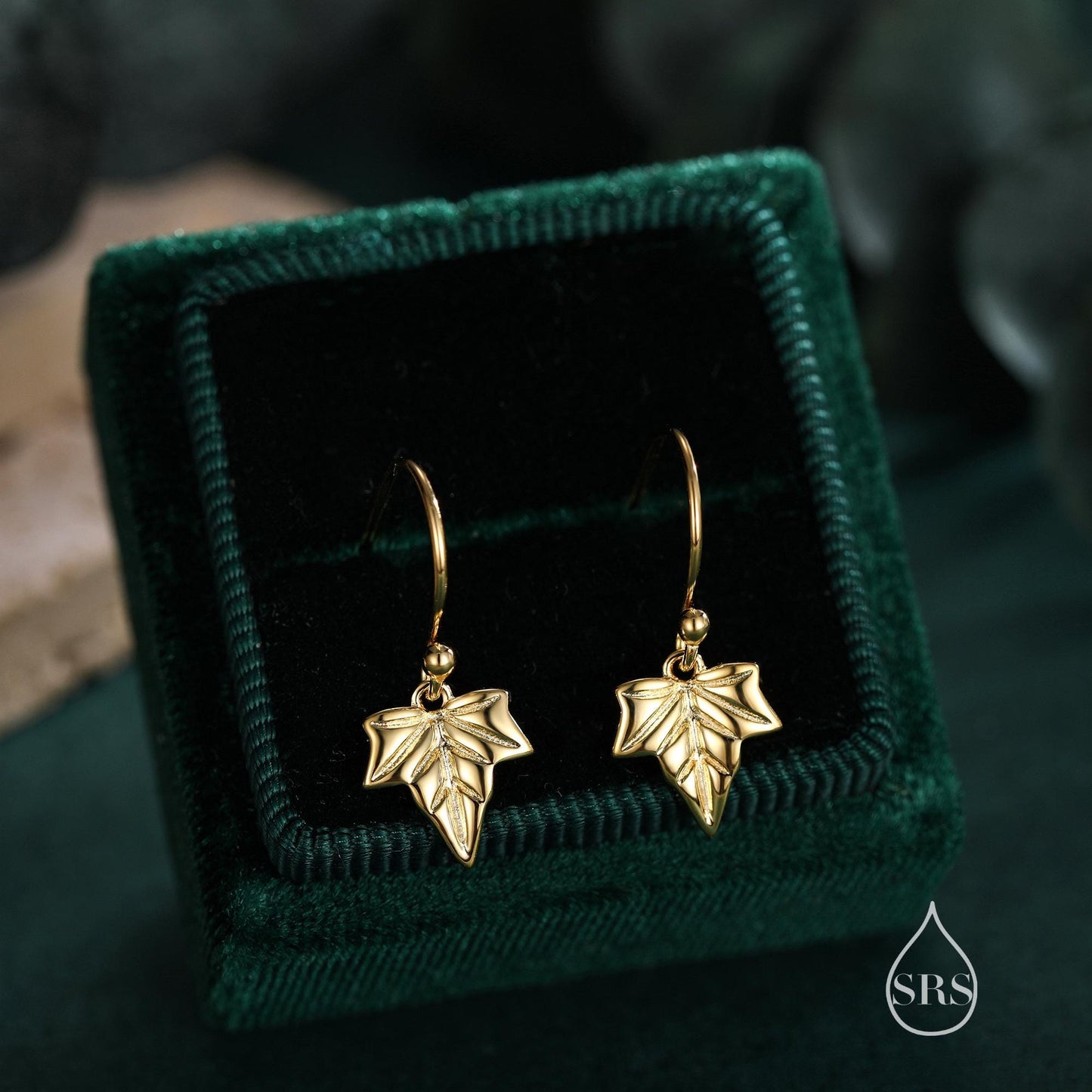 Ivy Leaf Drop Hook Earrings in Sterling Silver, Silver or Gold or Rose Gold, Petite Ivy Leaf Earrings, Small Leaf Stud, Nature Inspired