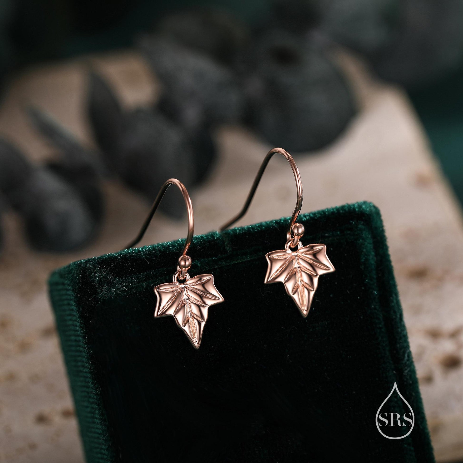 Ivy Leaf Drop Hook Earrings in Sterling Silver, Silver or Gold or Rose Gold, Petite Ivy Leaf Earrings, Small Leaf Stud, Nature Inspired
