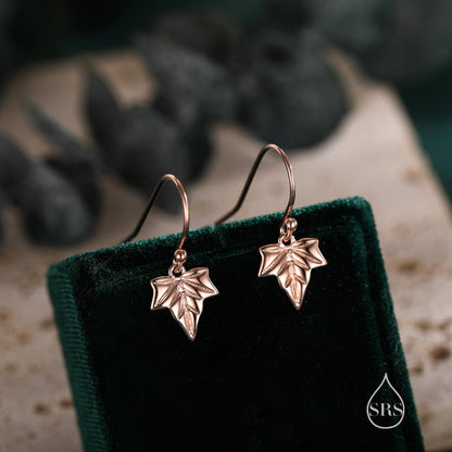 Ivy Leaf Drop Hook Earrings in Sterling Silver, Silver or Gold or Rose Gold, Petite Ivy Leaf Earrings, Small Leaf Stud, Nature Inspired