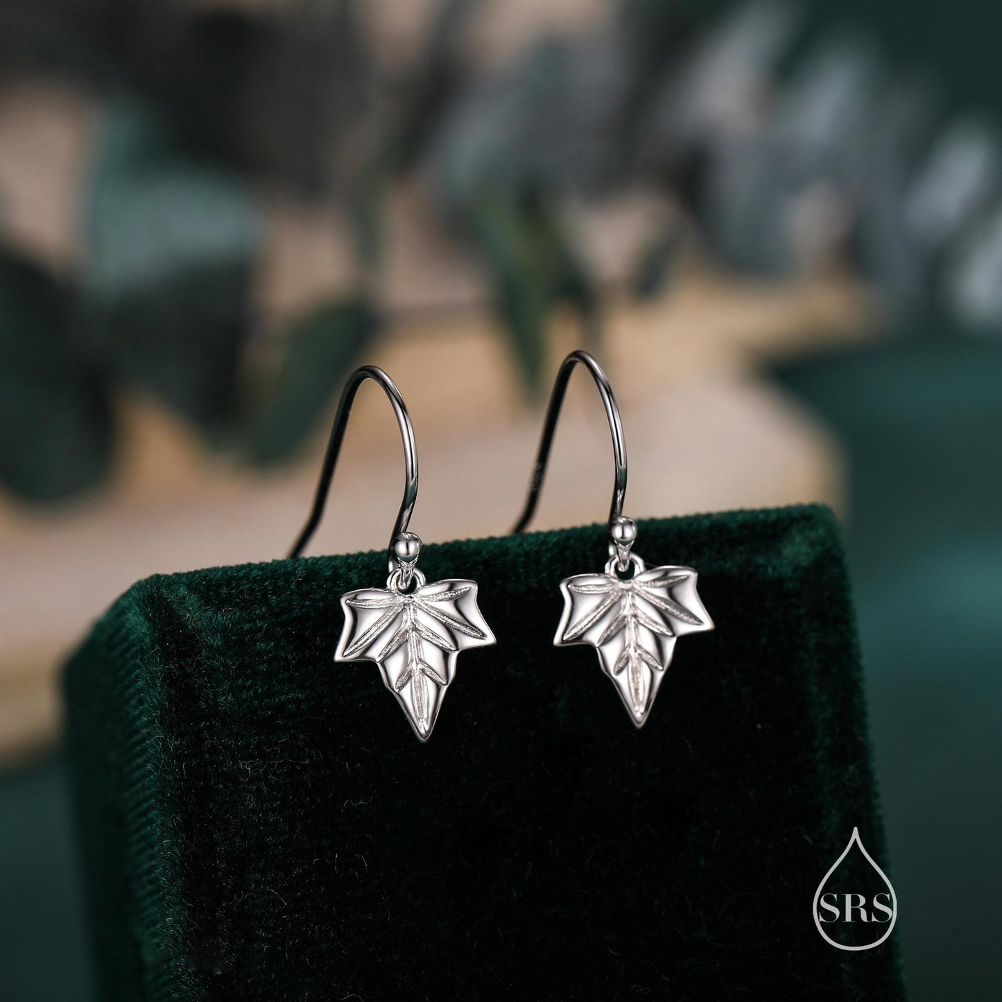 Ivy Leaf Drop Hook Earrings in Sterling Silver, Silver or Gold or Rose Gold, Petite Ivy Leaf Earrings, Small Leaf Stud, Nature Inspired