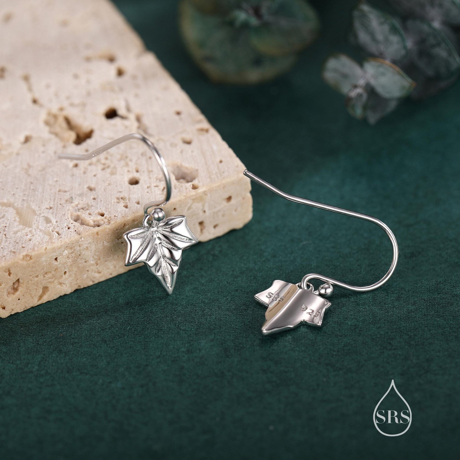 Ivy Leaf Drop Hook Earrings in Sterling Silver, Silver or Gold or Rose Gold, Petite Ivy Leaf Earrings, Small Leaf Stud, Nature Inspired