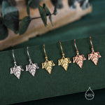 Ivy Leaf Drop Hook Earrings in Sterling Silver, Silver or Gold or Rose Gold, Petite Ivy Leaf Earrings, Small Leaf Stud, Nature Inspired