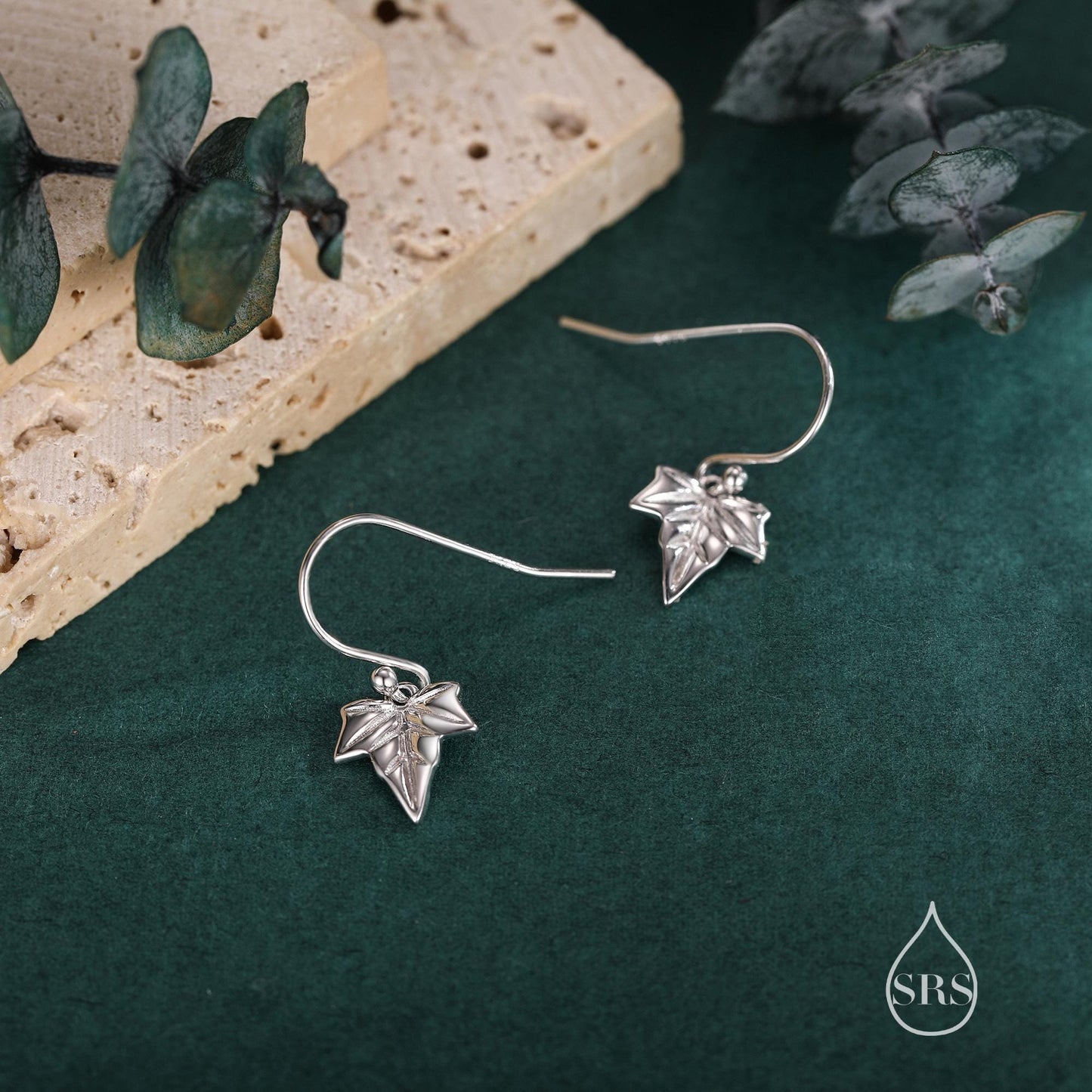 Ivy Leaf Drop Hook Earrings in Sterling Silver, Silver or Gold or Rose Gold, Petite Ivy Leaf Earrings, Small Leaf Stud, Nature Inspired