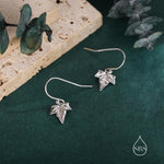 Ivy Leaf Drop Hook Earrings in Sterling Silver, Silver or Gold or Rose Gold, Petite Ivy Leaf Earrings, Small Leaf Stud, Nature Inspired