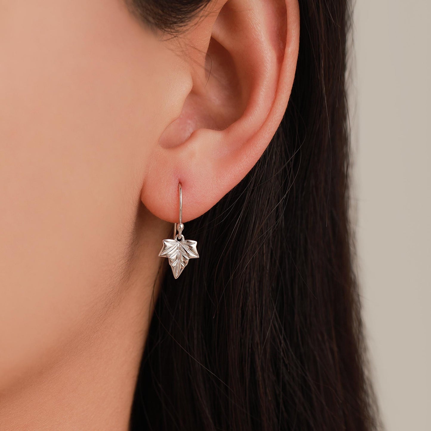 Ivy Leaf Drop Hook Earrings in Sterling Silver, Silver or Gold or Rose Gold, Petite Ivy Leaf Earrings, Small Leaf Stud, Nature Inspired