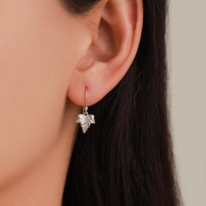 Ivy Leaf Drop Hook Earrings in Sterling Silver, Silver or Gold or Rose Gold, Petite Ivy Leaf Earrings, Small Leaf Stud, Nature Inspired