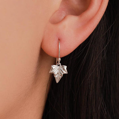 Ivy Leaf Drop Hook Earrings in Sterling Silver, Silver or Gold or Rose Gold, Petite Ivy Leaf Earrings, Small Leaf Stud, Nature Inspired
