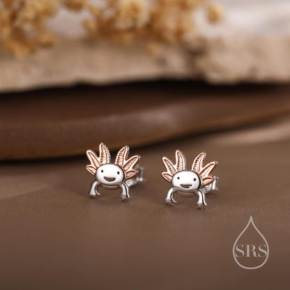 Tiny Cute Axolotl Stud Earrings in Sterling Silver, Tiny Earrings - Pet Lover - Cute, Fun, Whimsical