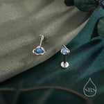 Tiny Blue/ White Opal Planet Internally Threaded Flat Back/Screw Back / Stud Earrings in Sterling Silver, Lab Opal Planet Earrings