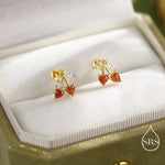 Cherry Stud Earrings in Sterling Silver, Garnet Red CZ, Fruit Earrings, Fun and Quirky Earrings