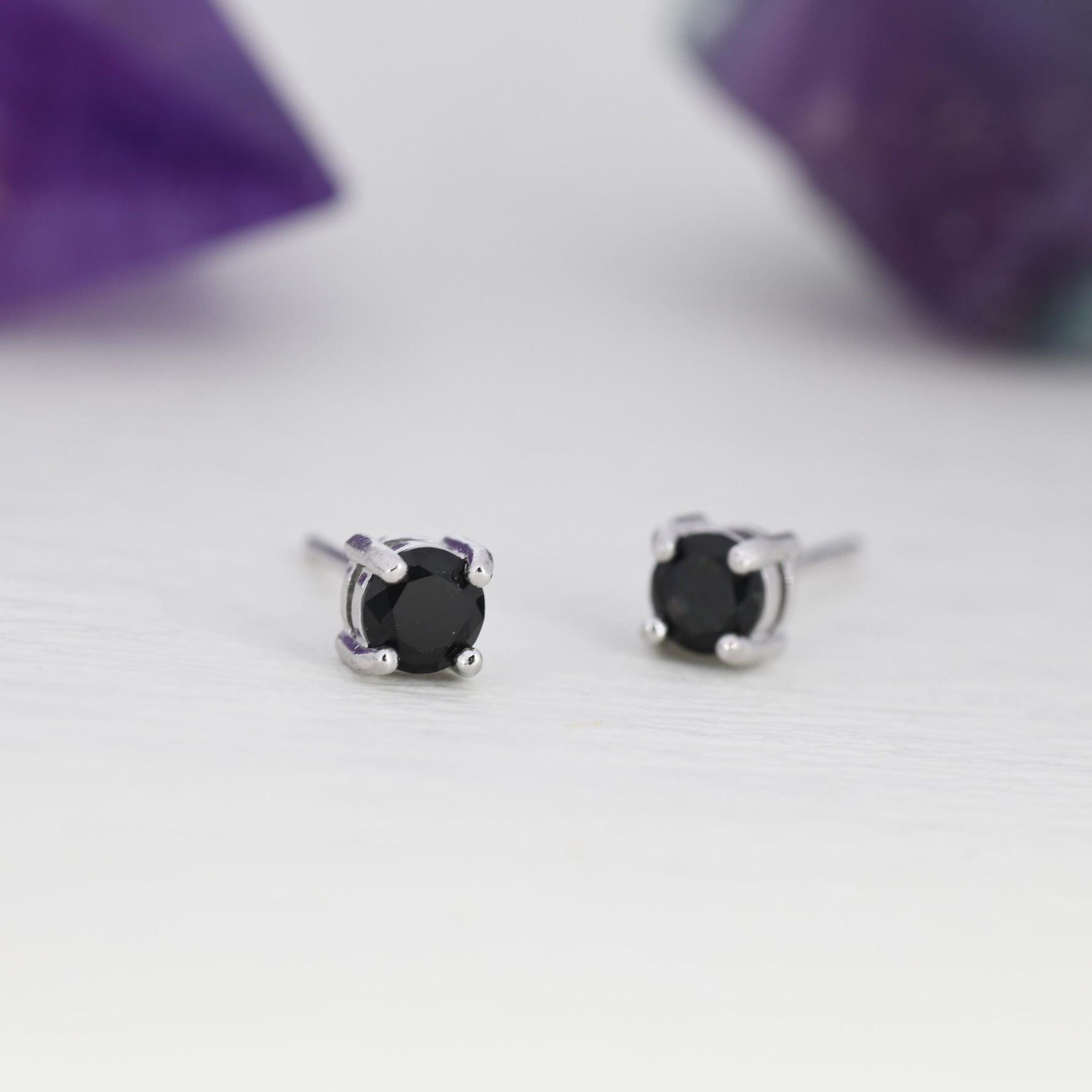 Black CZ Stud Earrings in Sterling Silver, Available in 3mm, 4mm, 5mm, Brilliant Cut Black CZ Earrings, Minimal CZ Stud Prong Set