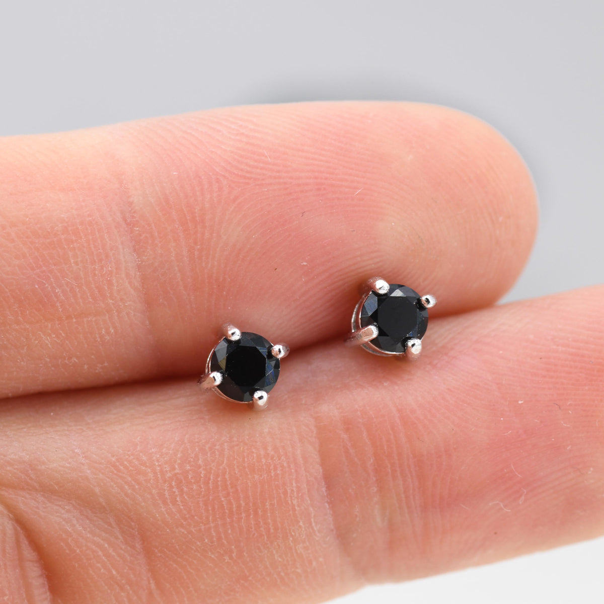 Black CZ Stud Earrings in Sterling Silver, Available in 3mm, 4mm, 5mm, Brilliant Cut Black CZ Earrings, Minimal CZ Stud Prong Set