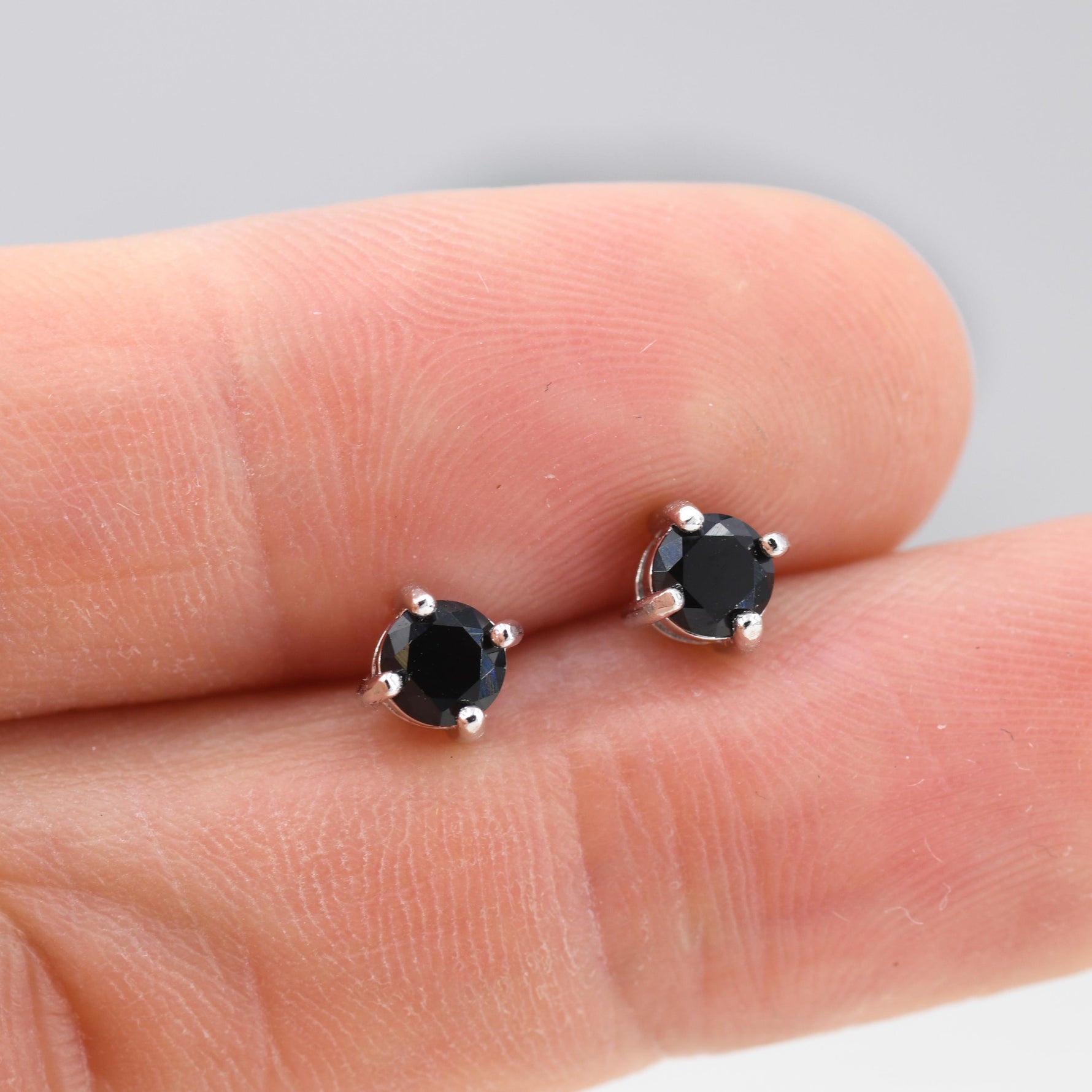 Black CZ Stud Earrings in Sterling Silver, Available in 3mm, 4mm, 5mm, Brilliant Cut Black CZ Earrings, Minimal CZ Stud Prong Set