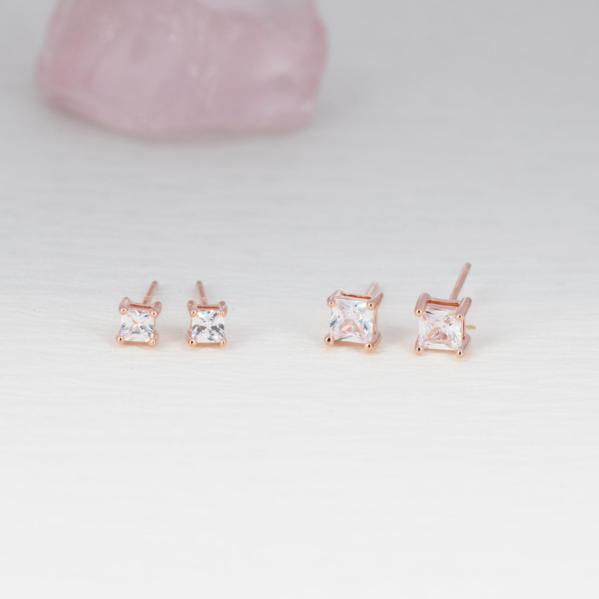 Princess Cut CZ Stud Earrings in Sterling Silver, Square Cut Crystal Earrings, Diamond CZ, April Birthstone