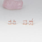 Princess Cut CZ Stud Earrings in Sterling Silver, Square Cut Crystal Earrings, Diamond CZ, April Birthstone