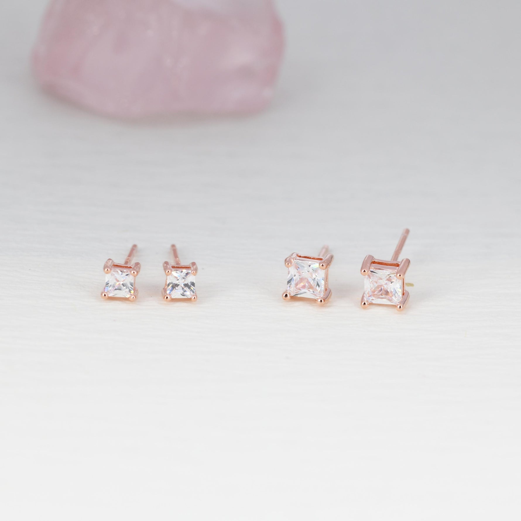 Princess Cut CZ Stud Earrings in Sterling Silver, Square Cut Crystal Earrings, Diamond CZ, April Birthstone