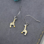 Giraffe Drop Hook Earrings in Sterling Silver, Two Tone Finish, Giraffe Dangle Earrings, Giraffe Drop Earrings