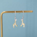 Giraffe Drop Hook Earrings in Sterling Silver, Two Tone Finish, Giraffe Dangle Earrings, Giraffe Drop Earrings