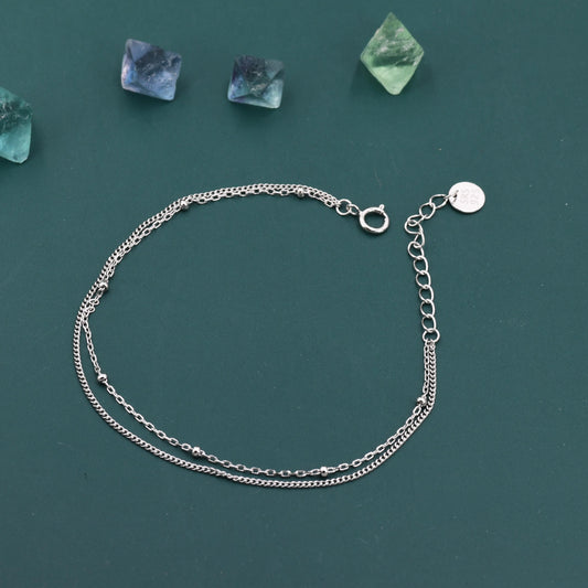 Sterling Silver Double Layer Satellite Chain Bracelet in Sterling Silver, Delicate Layer Bracelet, Minimalist Bracelet