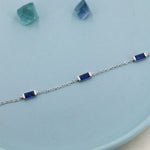 Sapphire Blue CZ Baguette Satellite Bracelet in Sterling Silver, Silver or Gold, Baguette CZ Bracelet, Chain Bracelet, Delicate CZ Bracelet