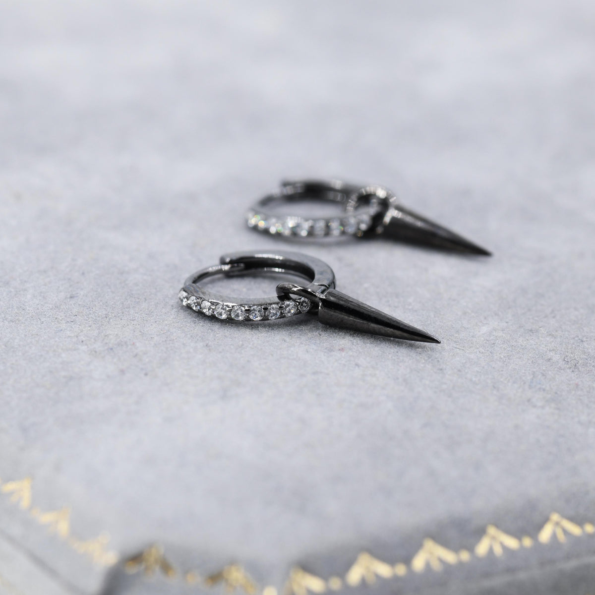 Sterling Silver Delicate Spike Hoop Earrings, Detachable Charm Dangle Hoop Earrings, Silver or Gold or Rose Gold or Black, Interchangeable