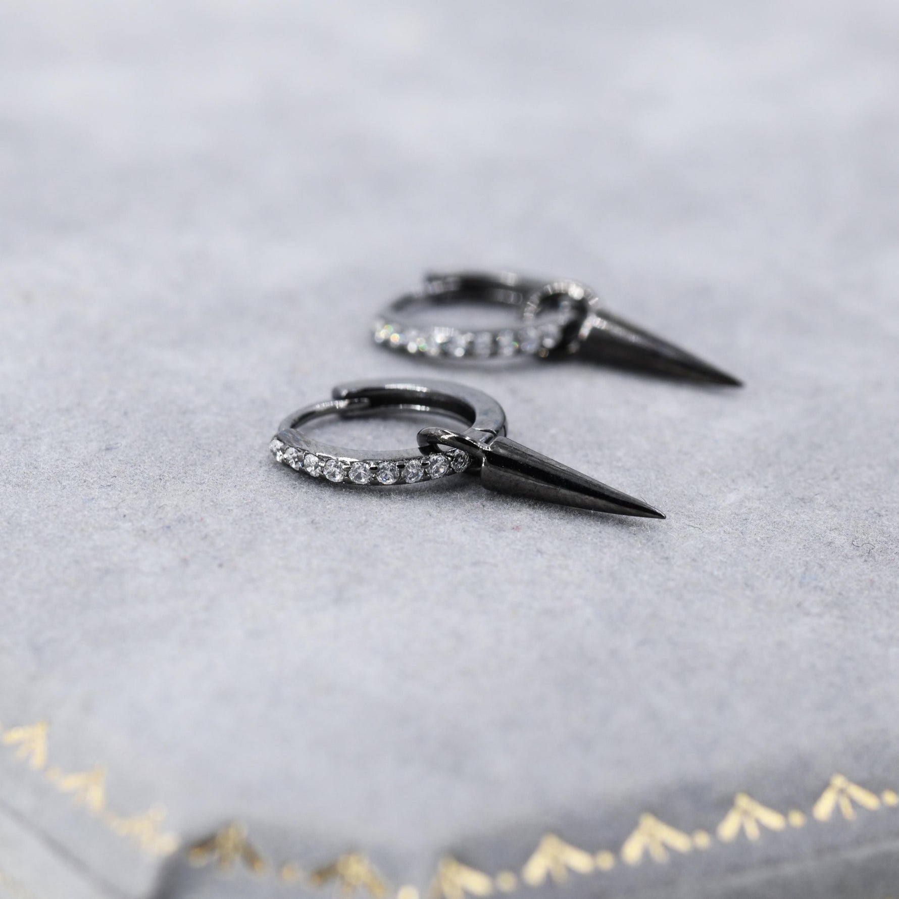 Sterling Silver Delicate Spike Hoop Earrings, Detachable Charm Dangle Hoop Earrings, Silver or Gold or Rose Gold or Black, Interchangeable