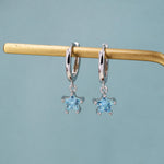 Aqua Blue CZ Star Huggie Hoop Earrings in Sterling Silver, Aquamarine Blue Star Hoops, North Star Dangle Earrings, Celestial Jewellery