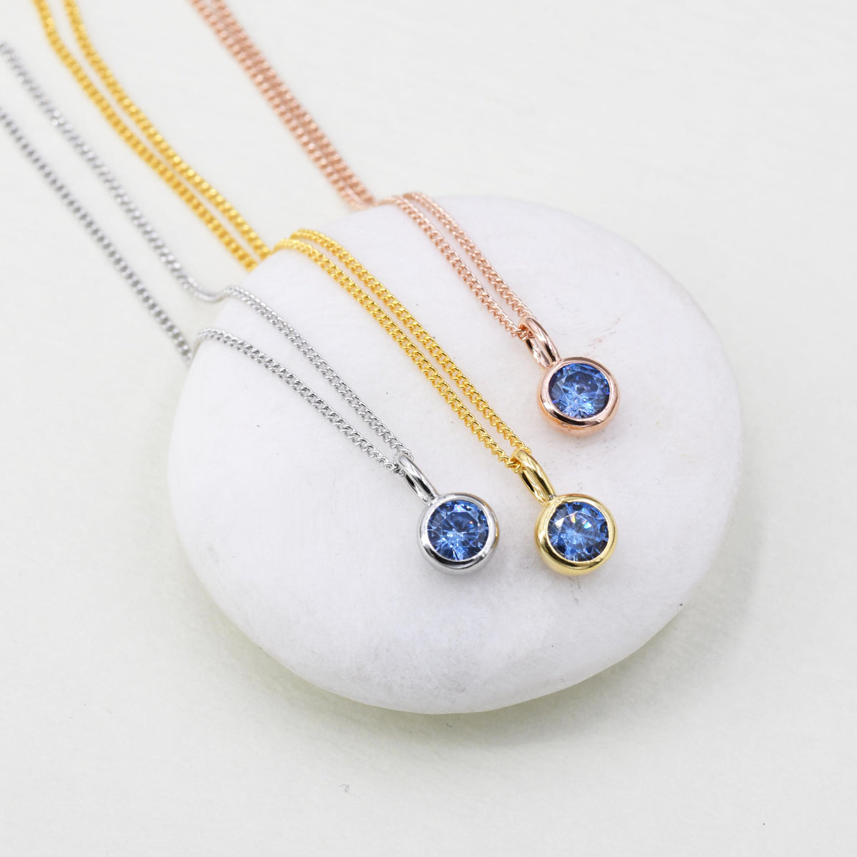 Tanzanite Blue CZ Bubble Pendant Necklace in Sterling Silver, Silver, Gold or Rose Gold, 1 Ct Zircon Bezel Necklace, December Birthstone
