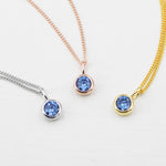 Tanzanite Blue CZ Bubble Pendant Necklace in Sterling Silver, Silver, Gold or Rose Gold, 1 Ct Zircon Bezel Necklace, December Birthstone