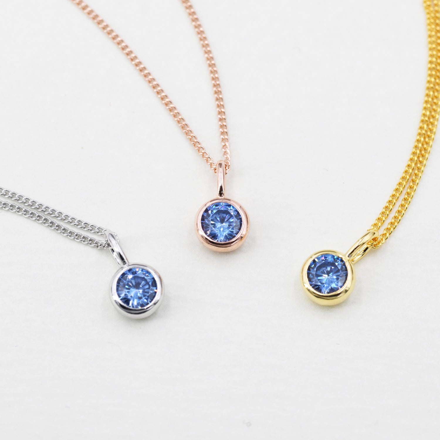 Tanzanite Blue CZ Bubble Pendant Necklace in Sterling Silver, Silver, Gold or Rose Gold, 1 Ct Zircon Bezel Necklace, December Birthstone