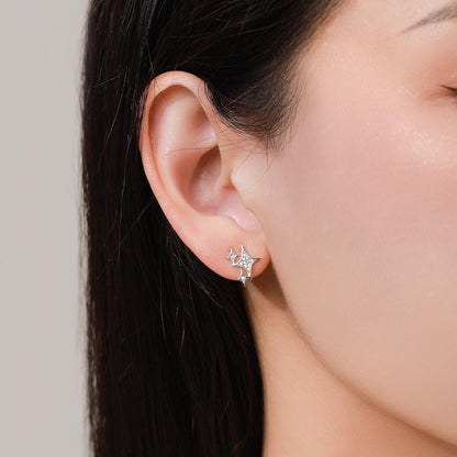 Sparkly Stars CZ Stud Earrings in Sterling Silver, Four Point Star Earrings, Silver or Gold, Three Star Earrings, Celestial Earrings