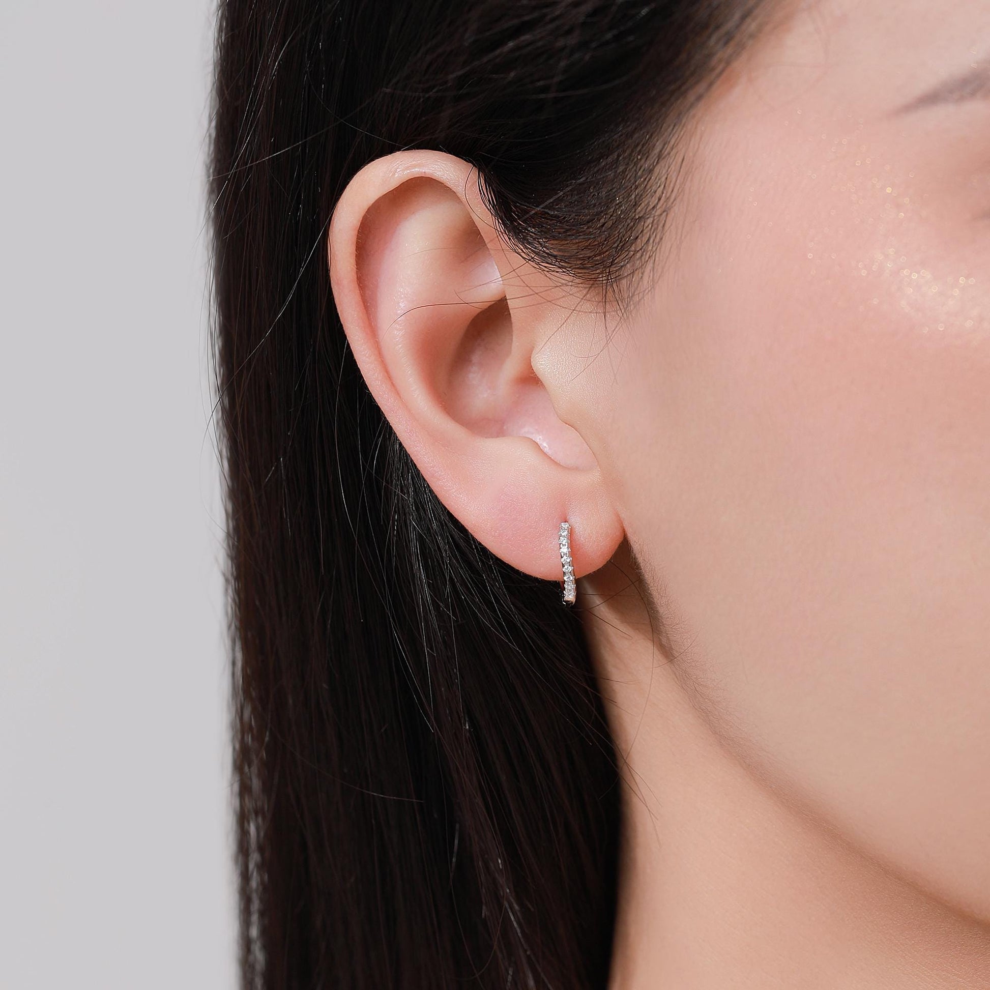 Irregular Shaped Minimalist CZ Crystal Huggie Hoop Earrings in Sterling Silver, Silver or Gold or Rose Gold, Delicate CZ Skinny Hoops